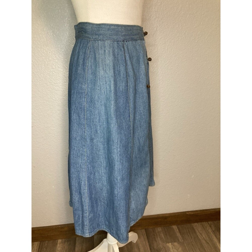 Vintage Denim Wrap Around Skirt Wooden Barrel Button XS/S SEE MEASUREMENTS - Picture 3 of 9